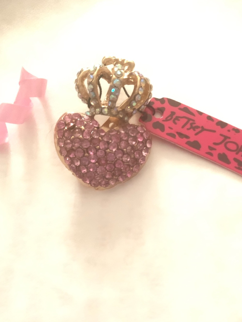 Betsey Johnson Pink Crystal Heart with Gold Crown Pendant